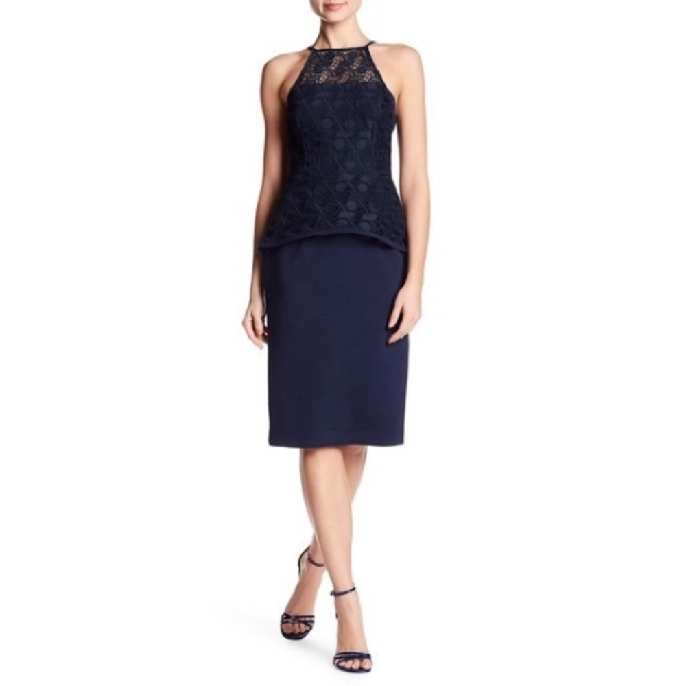 Black halo navy sleeveless Puplum Sheath Dress